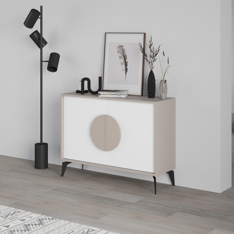Mourah Home Gora Console - Modern Sideboard With 2 Doors - Storage Cabinet For Living Room, Office, Lounge, Dining Room, Kitchen, Hallway - 35.6X82X110 Cm - White- Light Mocha- 2 Years Warranty - Image 2
